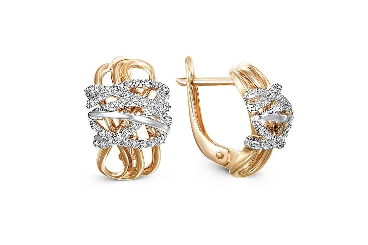 Серьги из красного золота с 74 фианитами