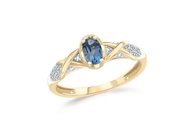 Кольцо из жёлтого золота с топазом лондон и 20 фианитами