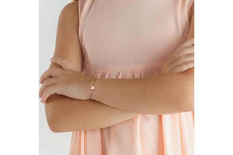 Браслет Бабочка из жёлтого золота с перламутром