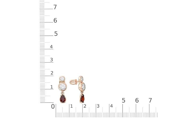 Серьги-пусеты из красного золота с 2 гранатами и 4 муассанитами