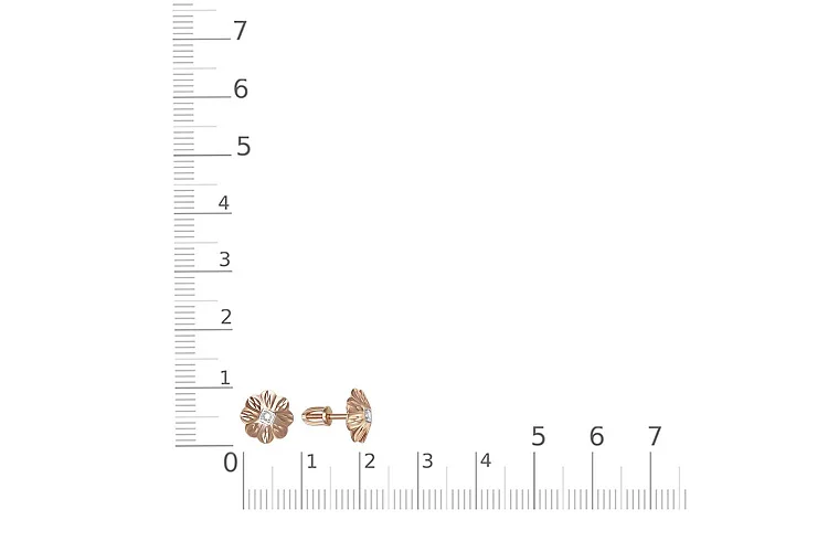 Серьги-пусеты Цветы из красного золота с 2 фианитами