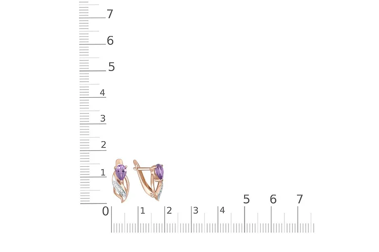 Серьги из красного золота с 2 аметистами и 10 фианитами