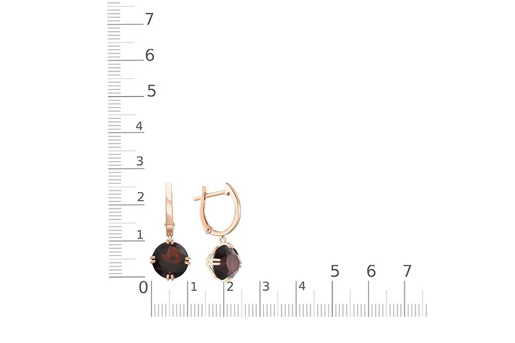 Серьги из красного золота с 2 кварцами