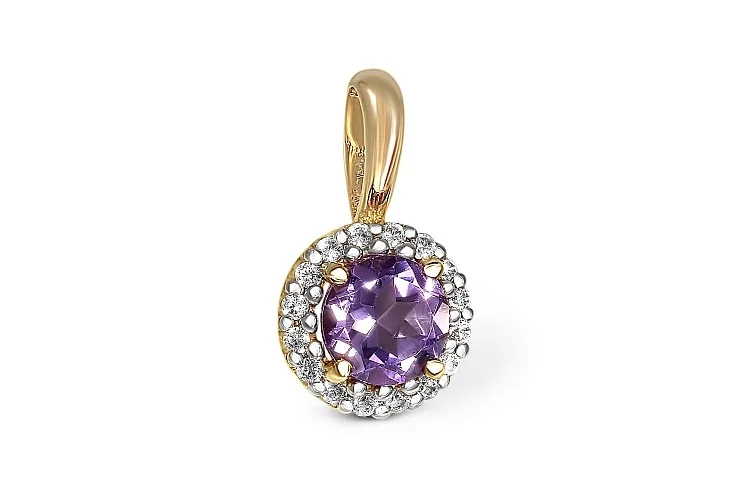 Подвеска из жёлтого золота с аметистом и 16 фианитами