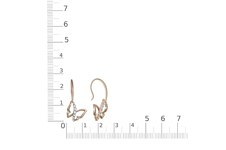 Серьги Бабочки из красного золота с 14 фианитами