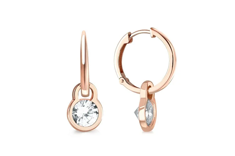 Серьги-трансформеры из красного золота с 2 фианитами