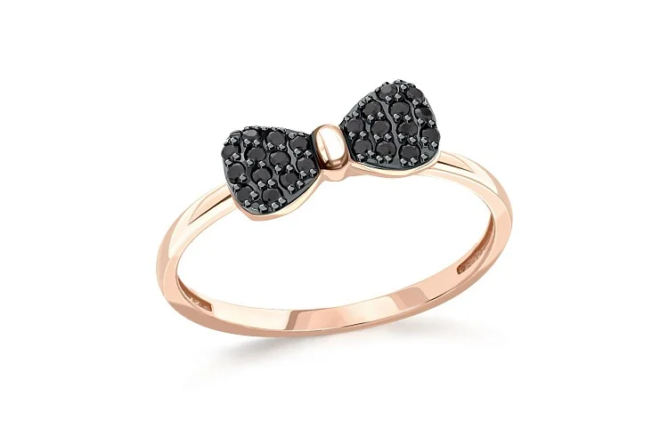Кольцо Бантик из красного золота с 24 фианитами