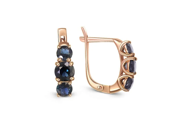 Серьги из красного золота с 6 корундами