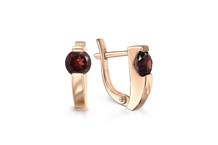 Серьги из красного золота с 2 гранатами