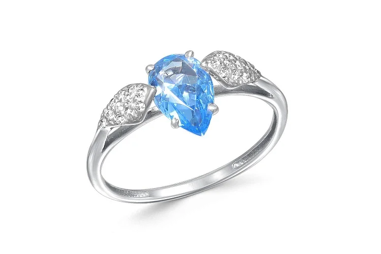 Кольцо из белого золота с ситаллом и 22 фианитами