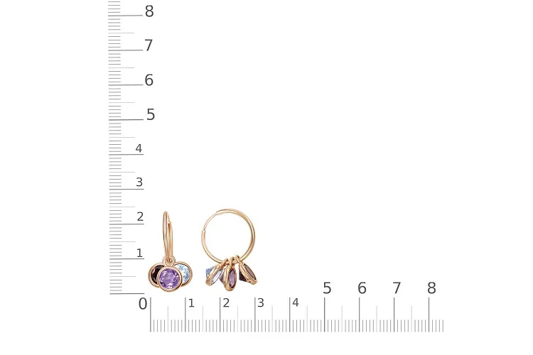 Серьги из красного золота с аметистами, гранатами и топазами sky