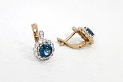 Серьги из красного золота с 2 топазами лондон и 28 фианитами