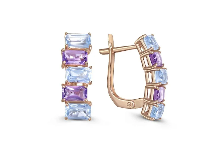 Серьги из красного золота с 4 аметистами и 6 топазами sky