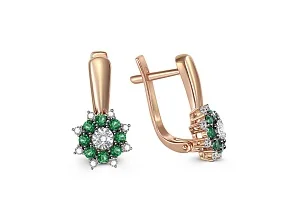 Серьги из красного золота с 16 изумрудами и 18 бриллиантами