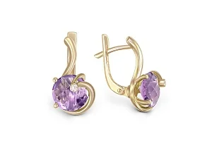 Серьги из жёлтого золота с 2 аметистами и 2 фианитами