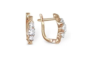Серьги из красного золота с 6 фианитами
