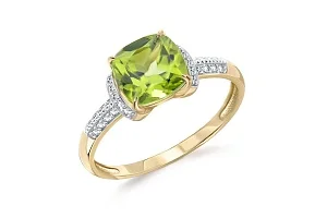 Кольцо из жёлтого золота с хризолитом и 26 фианитами