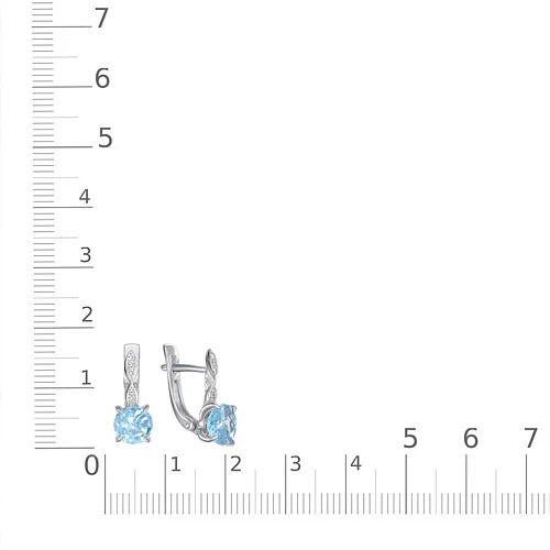 Серьги из белого золота с 2 топазами sky и 12 фианитами