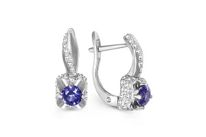 Серьги из белого золота с 2 корундами и 86 бриллиантами