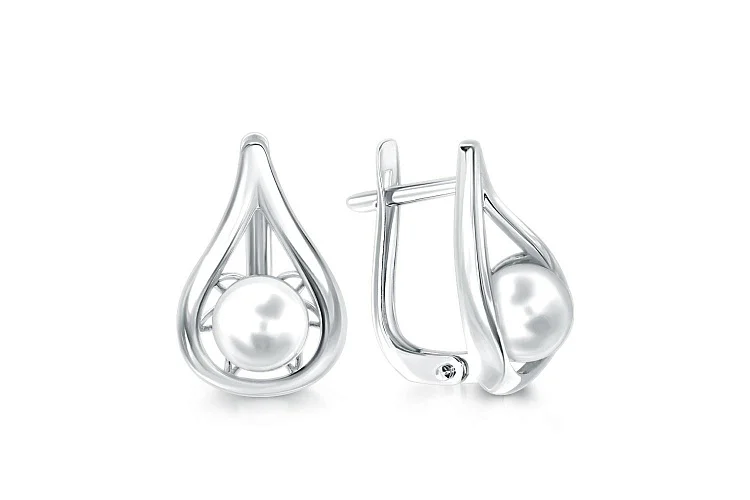 Серьги из белого золота с 2 жемчужинами
