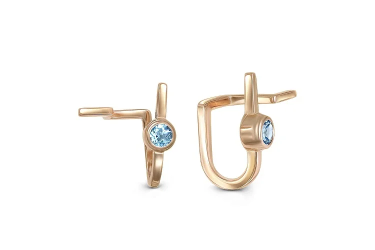 Серьги-пусеты из красного золота с 2 топазами swiss