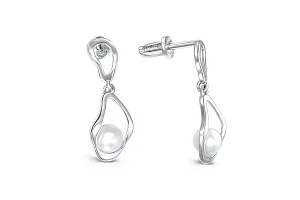 Серьги-пусеты из белого золота с 2 жемчужинами