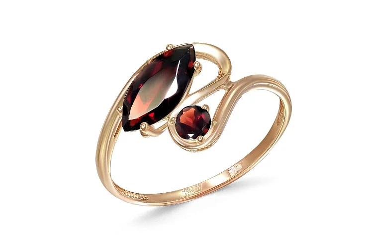 Кольцо из красного золота с 2 гранатами