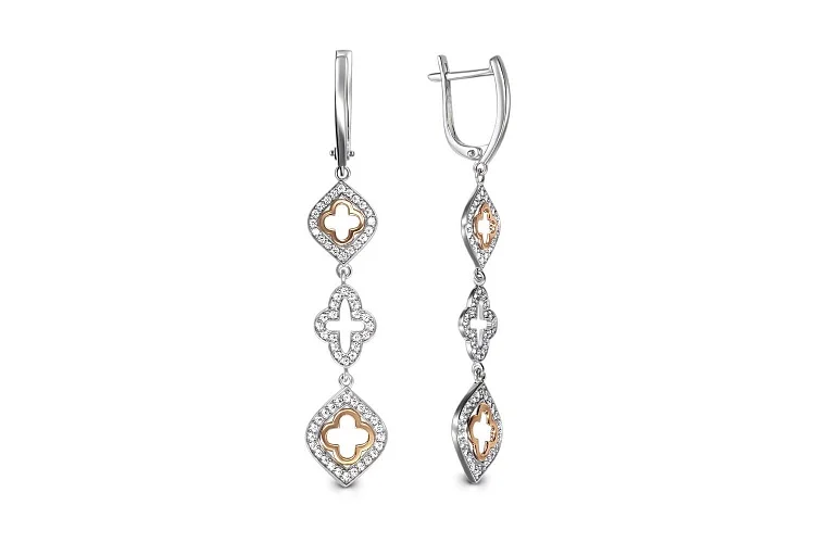 Серьги из белого золота с 128 фианитами