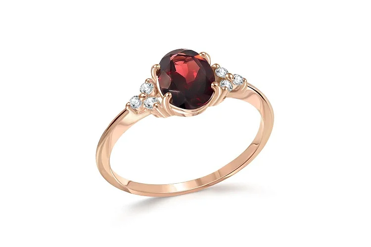 Кольцо из красного золота с гранатом и 6 фианитами