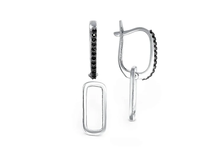 Серьги-трансформеры из белого золота с 24 фианитами