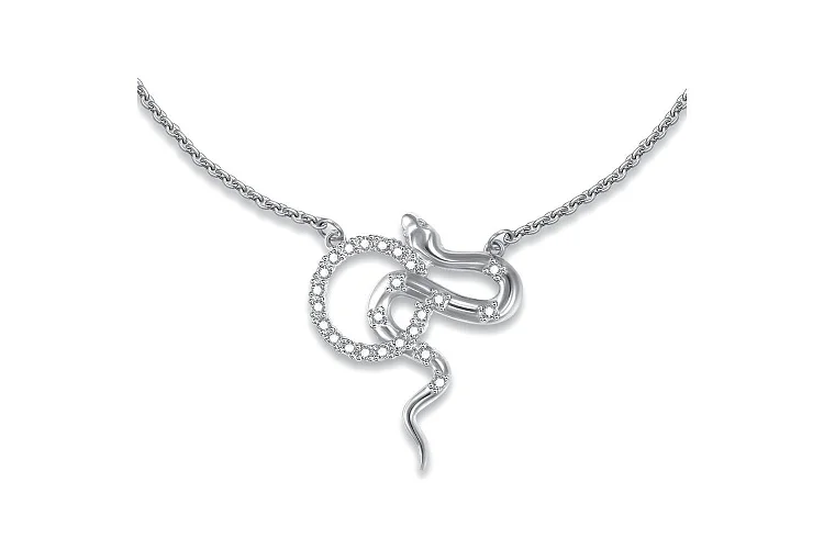 Колье Змея из белого золота с 24 фианитами