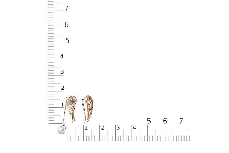 Серьги Крылья из красного золота с жемчугом