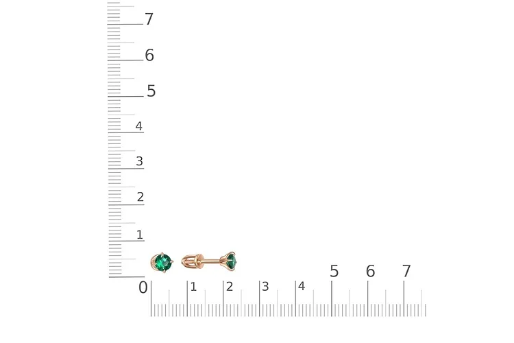 Серьги-пусеты из красного золота с 2 изумрудами