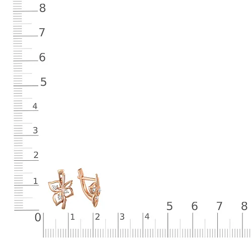 Серьги Цветы из красного золота с 6 фианитами