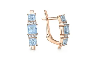 Серьги из красного золота с 6 топазами sky и 12 фианитами