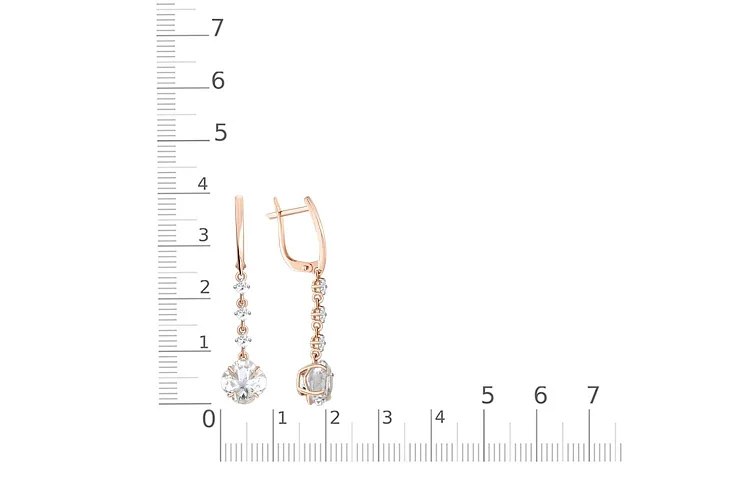 Серьги из красного золота с горным хрусталём и 6 фианитами