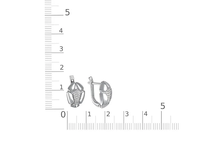 Серьги Цветы из белого золота с 34 фианитами