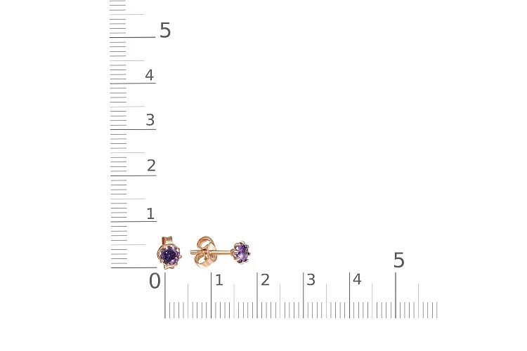 Серьги-пусеты из красного золота с 2 фианитами