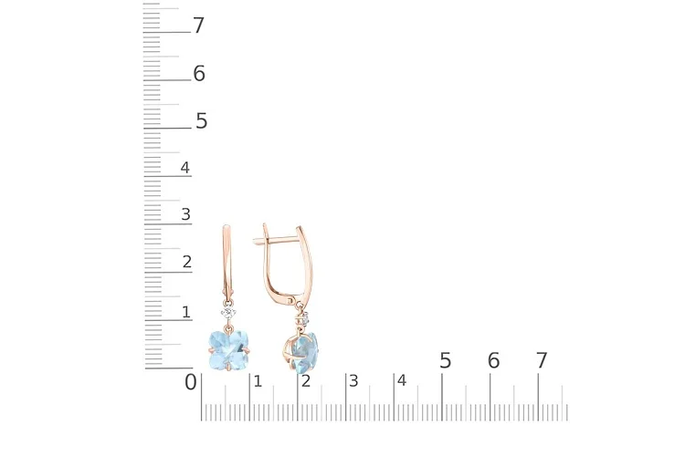 Серьги из красного золота с 2 топазами sky и 2 фианитами