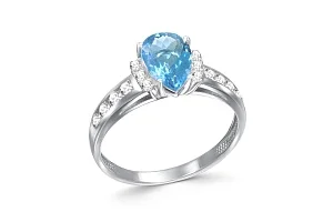 Кольцо из белого золота с топазом swiss и 14 фианитами