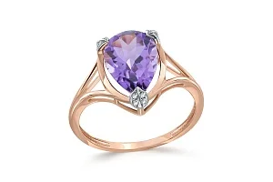 Кольцо из красного золота с аметистом и 12 фианитами