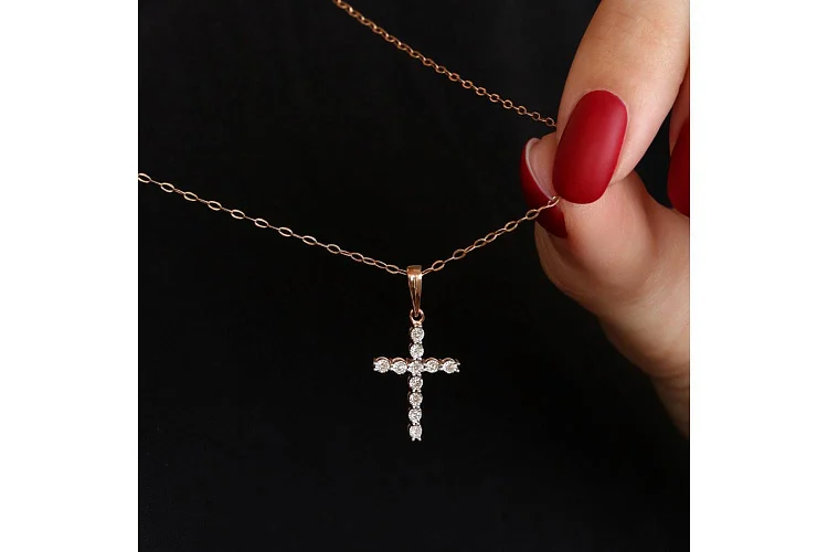 Подвеска Крест из красного золота с 11 бриллиантами