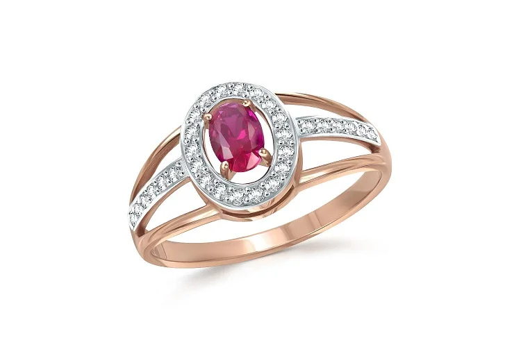 Кольцо из красного золота с рубином и 30 бриллиантами