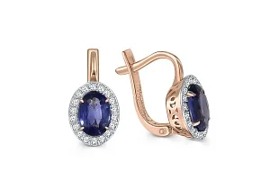 Серьги из красного золота с 2 сапфирами и 36 бриллиантами