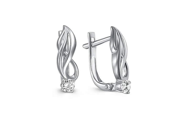 Серьги из белого золота с 2 фианитами