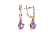Серьги из красного золота с 4 аметистами и 14 фианитами