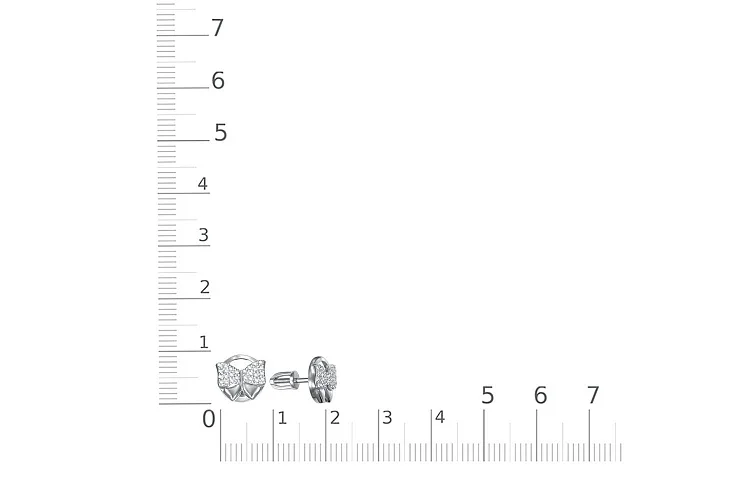 Серьги-пусеты Бабочки из белого золота с 52 фианитами
