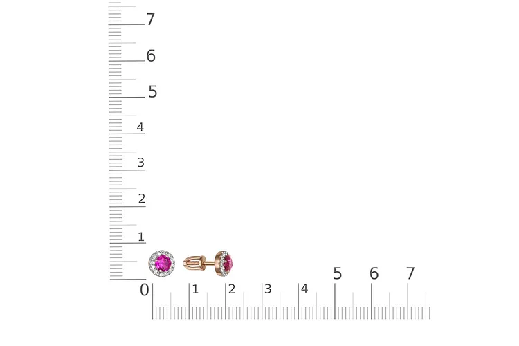 Серьги-пусеты из красного золота с 2 корундами и 24 бриллиантами