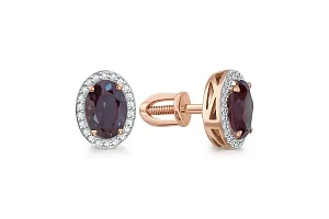 Серьги-пусеты из красного золота с 2 александритами и 44 фианитами