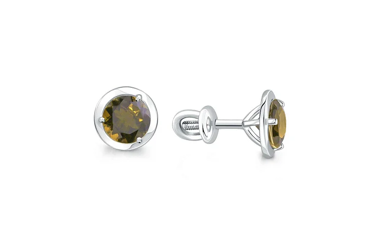 Серьги-пусеты из белого золота с 2 турмалинами